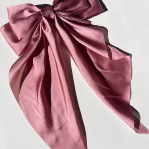 Long Satin Hair Bow Barrette Clip- Pink