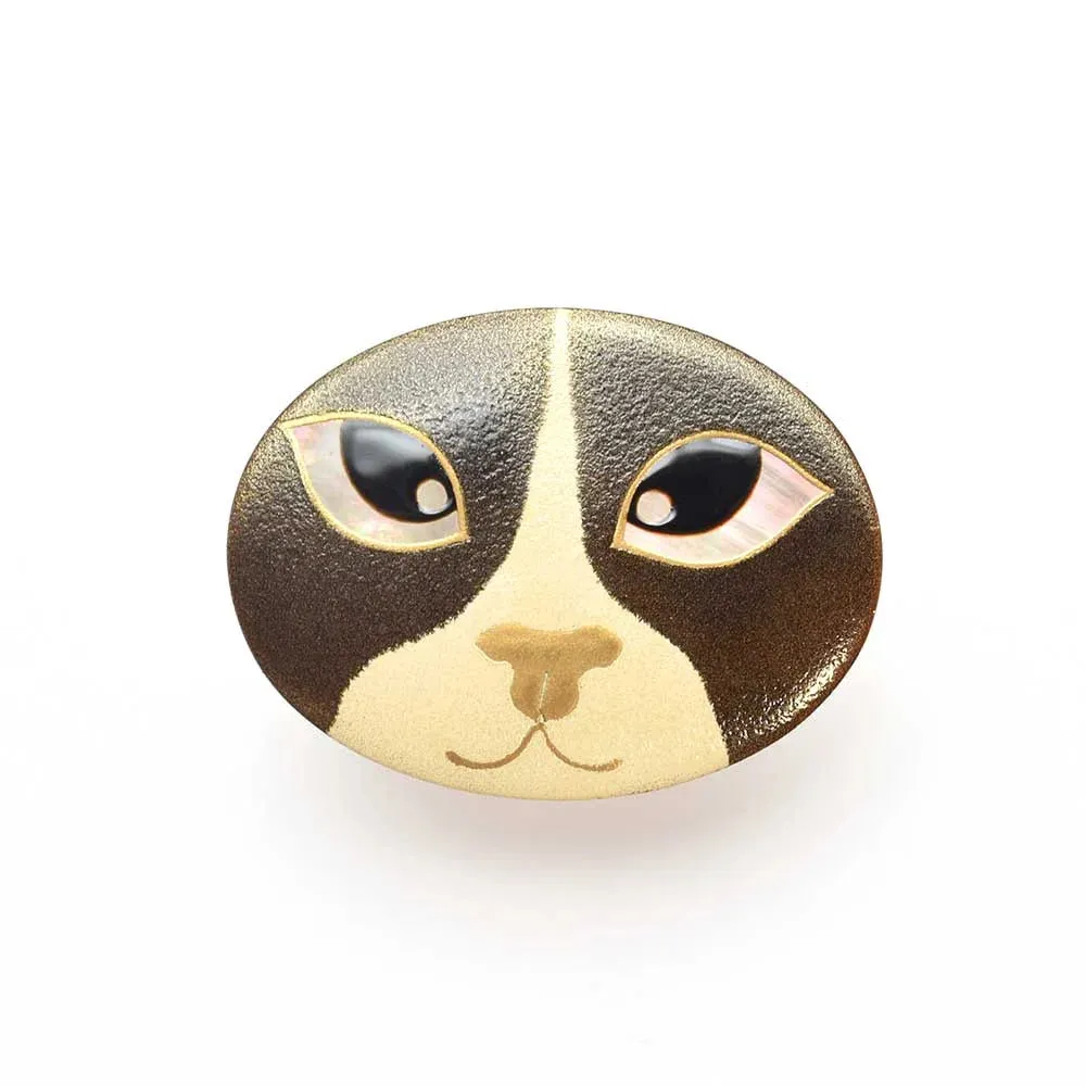 Maki-e Urushi Lacquer Brooch - Black Lip Oyster Pearl Shell / Cat -, Traditional Japanese Urushi Lacquer Jewelry