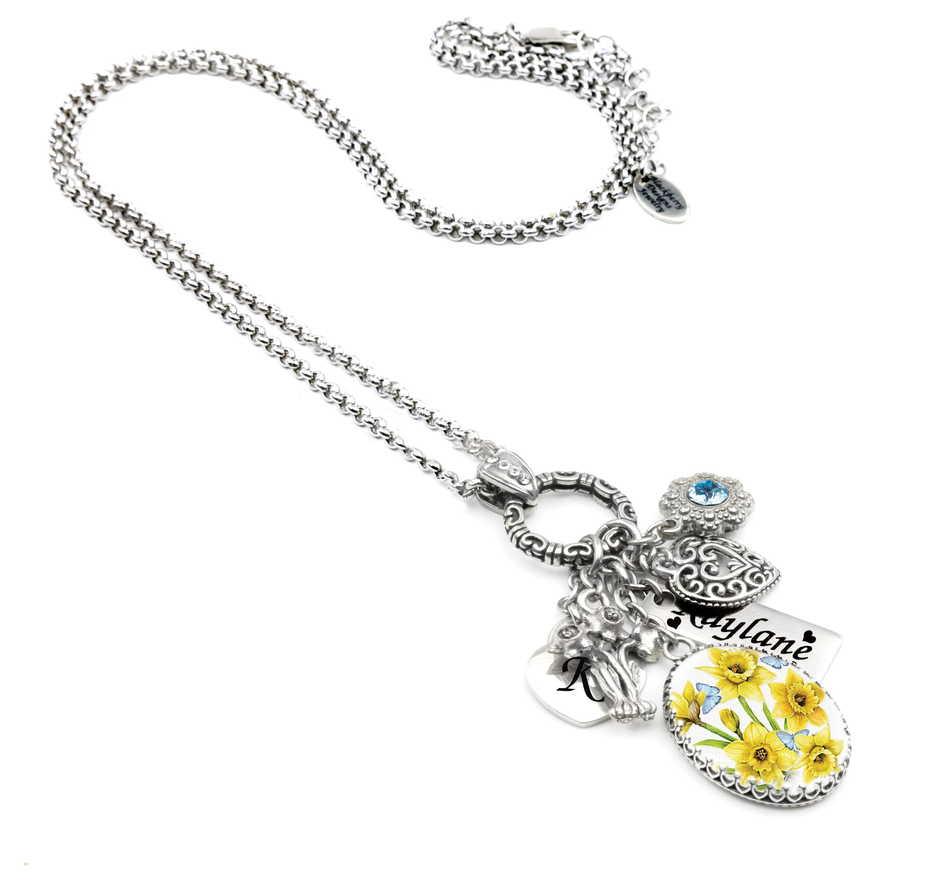 March Birthday Flower Necklace with Birthstone