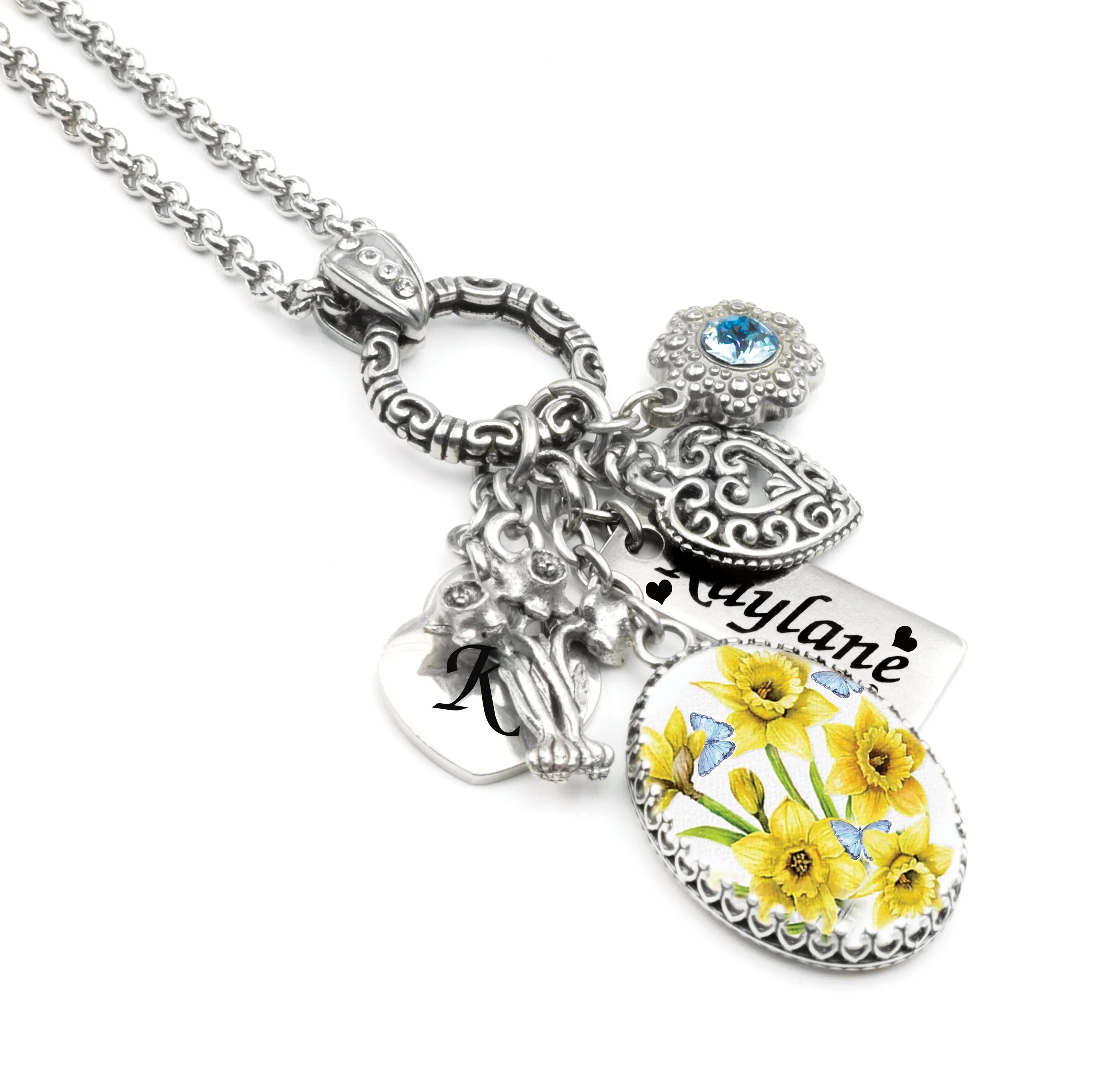 March Birthday Flower Necklace with Birthstone