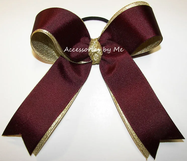 Maroon Gold Ponytail Holder Bow