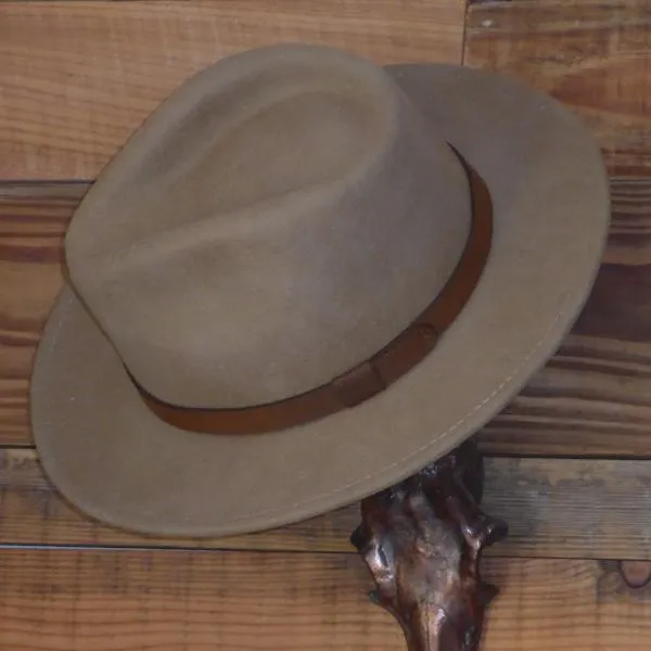 Mustard Fedora Hat with Leather Band. Unisex, Crushable.