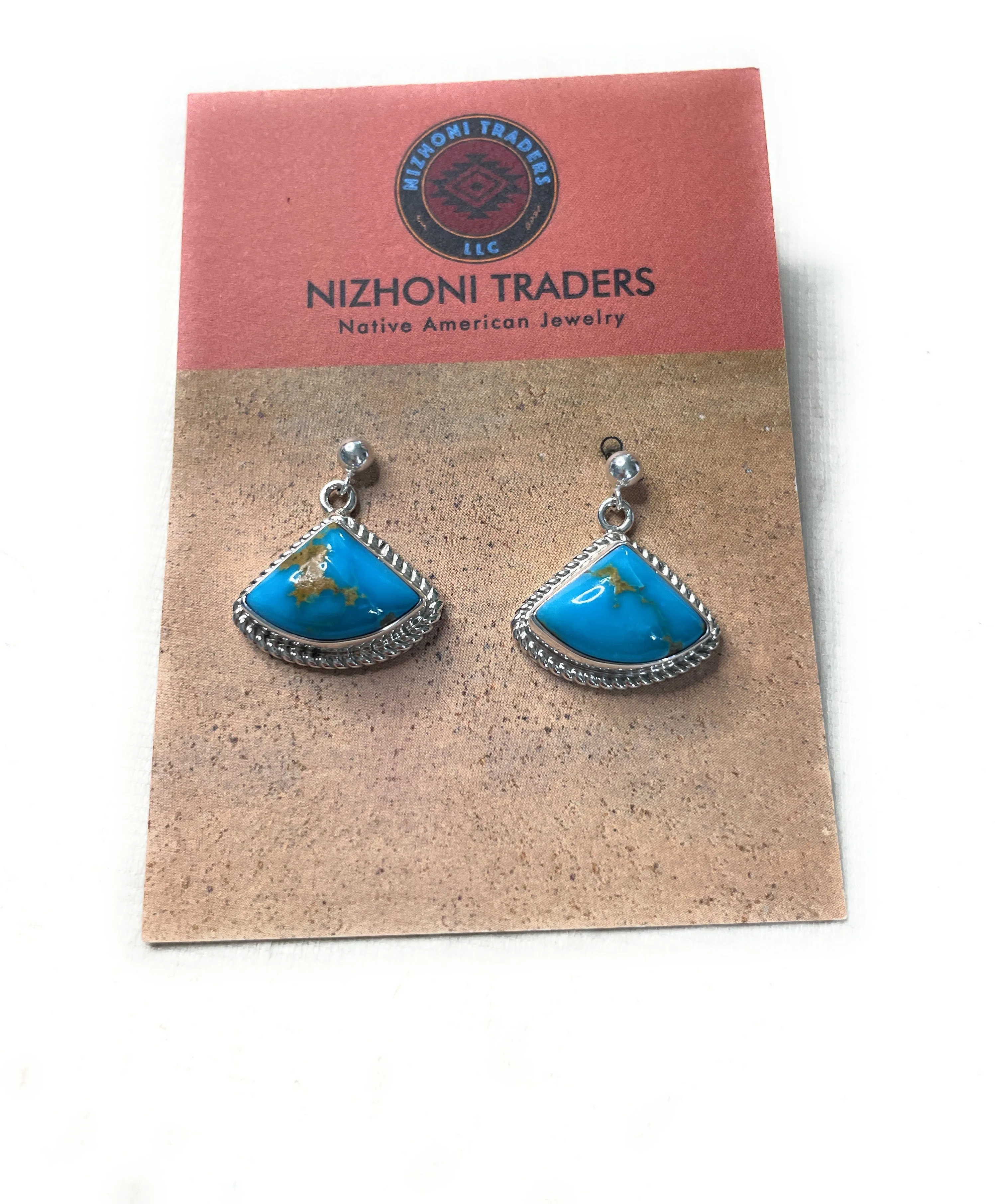 Navajo Royston Turquoise & Sterling Silver Dangle Earrings Signed