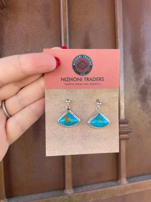 Navajo Royston Turquoise & Sterling Silver Dangle Earrings Signed