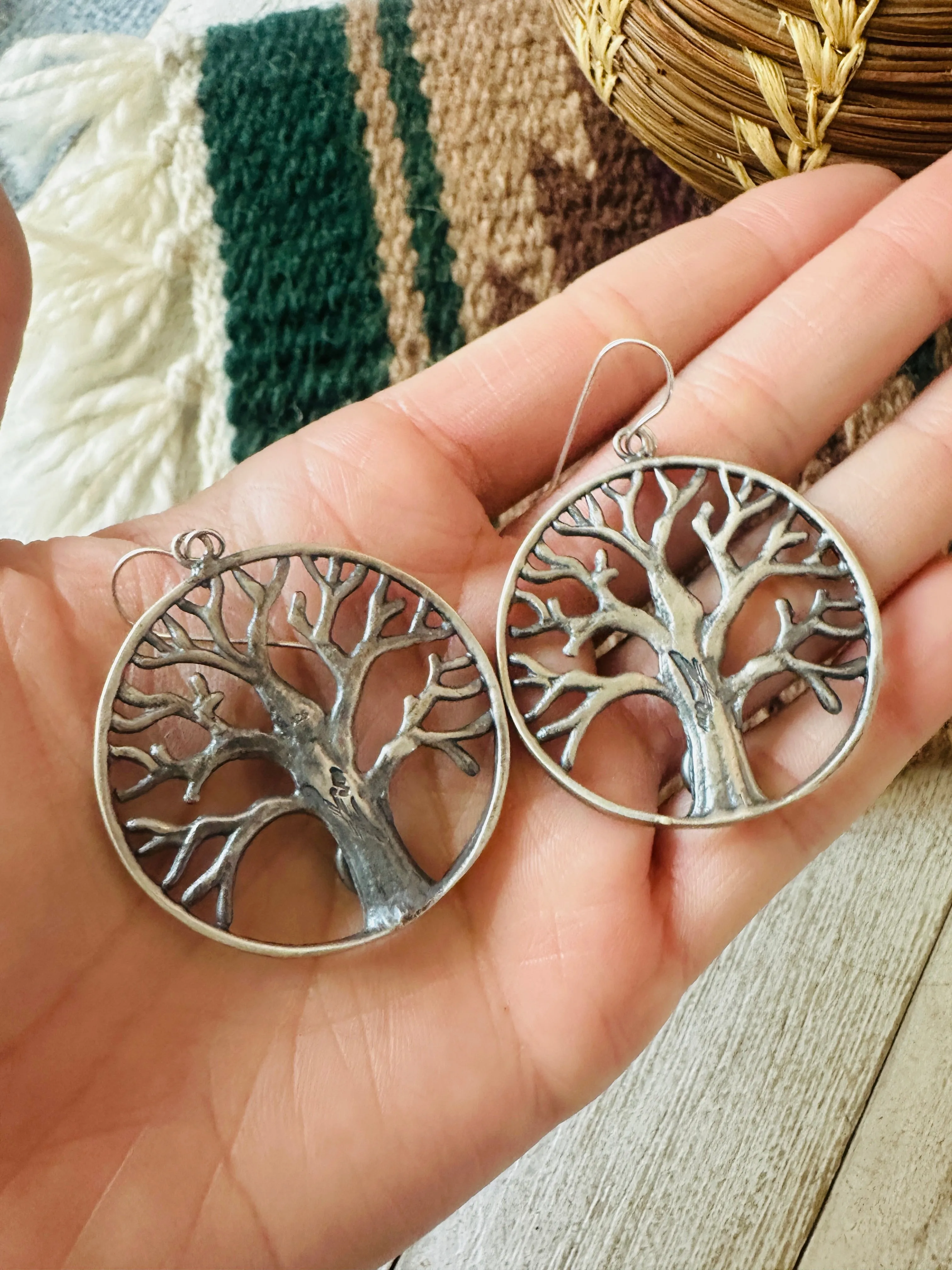 Navajo Sterling Silver & Turquoise Tree of Life Dangle Earrings