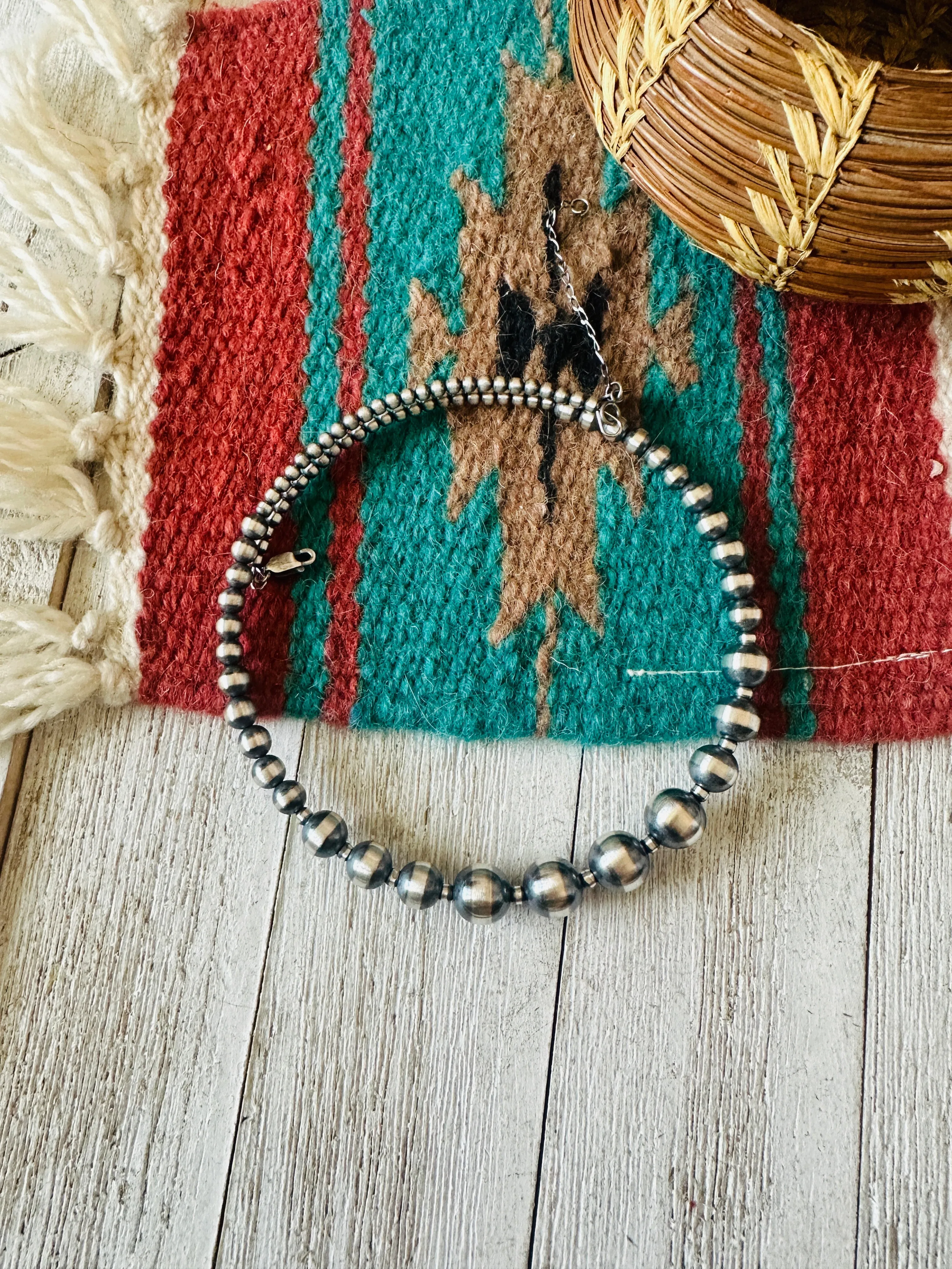 Navajo Sterling Silver Beaded Wrap Choker Necklace