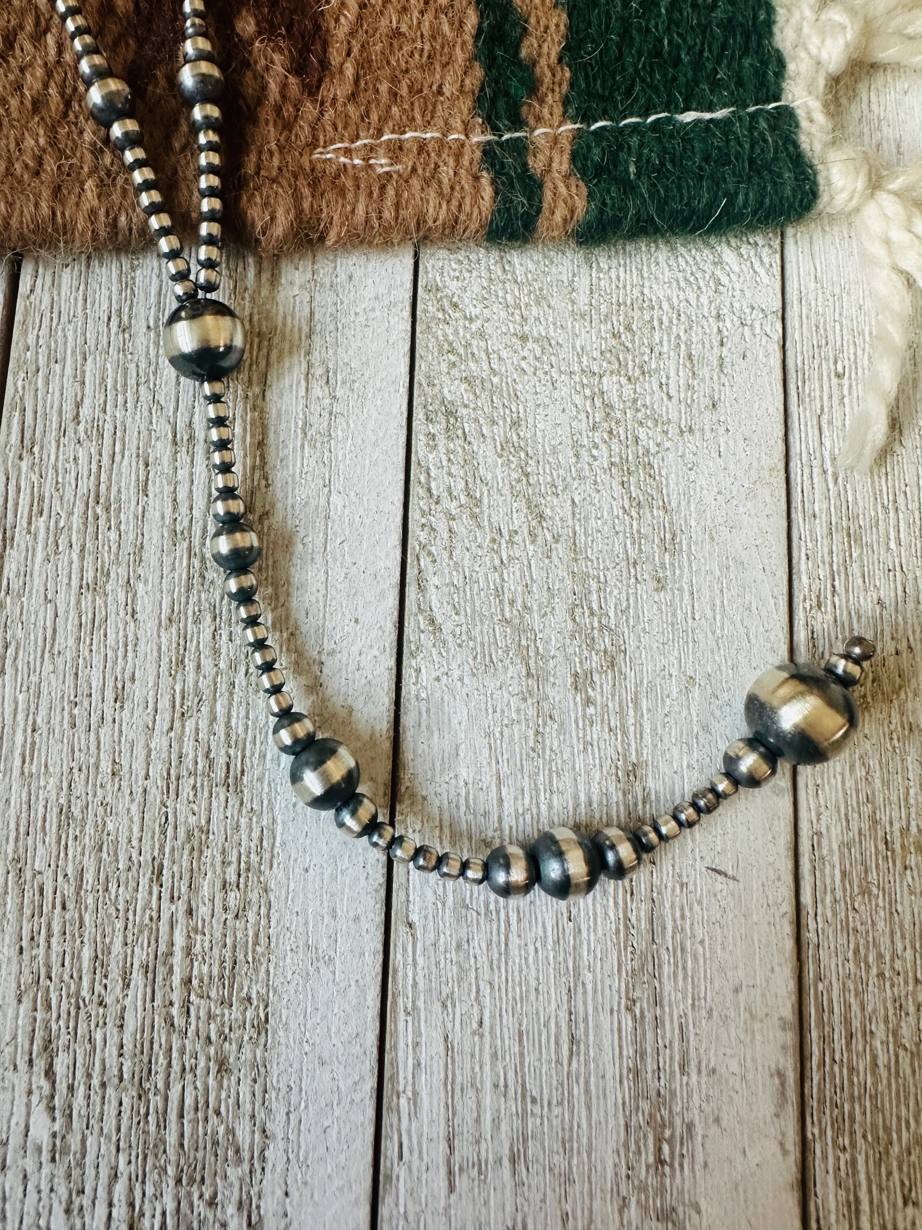 Navajo Sterling Silver Pearl Beaded Lariat Necklace