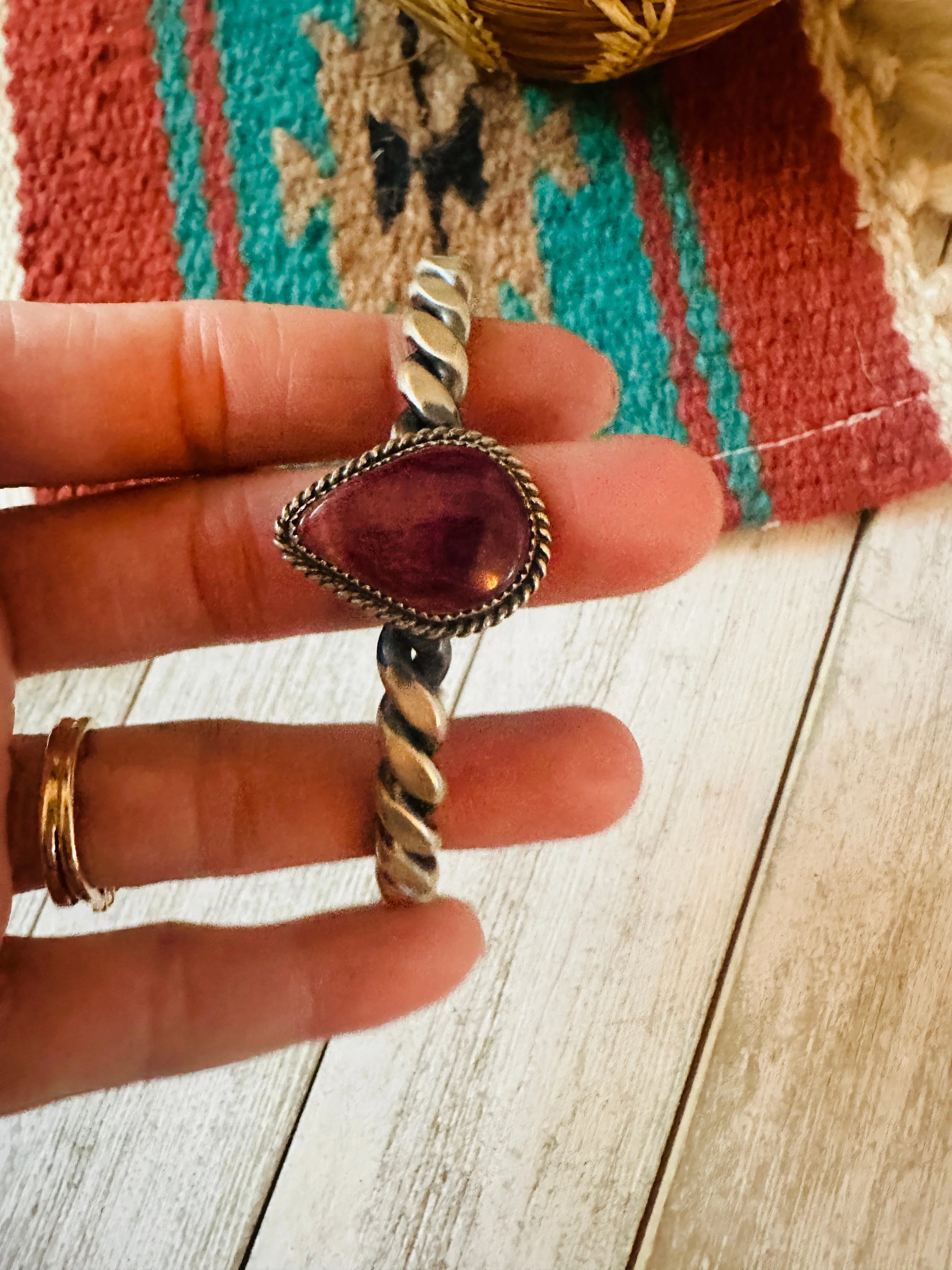 Navajo Twisted Sterling Silver & Purple Spiny Cuff Bracelet