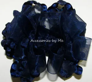 Navy Blue Organza Ruffle Hair Bow