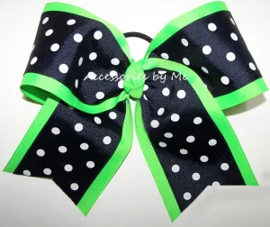 Navy Neon Green Polka Dot Cheer Bow