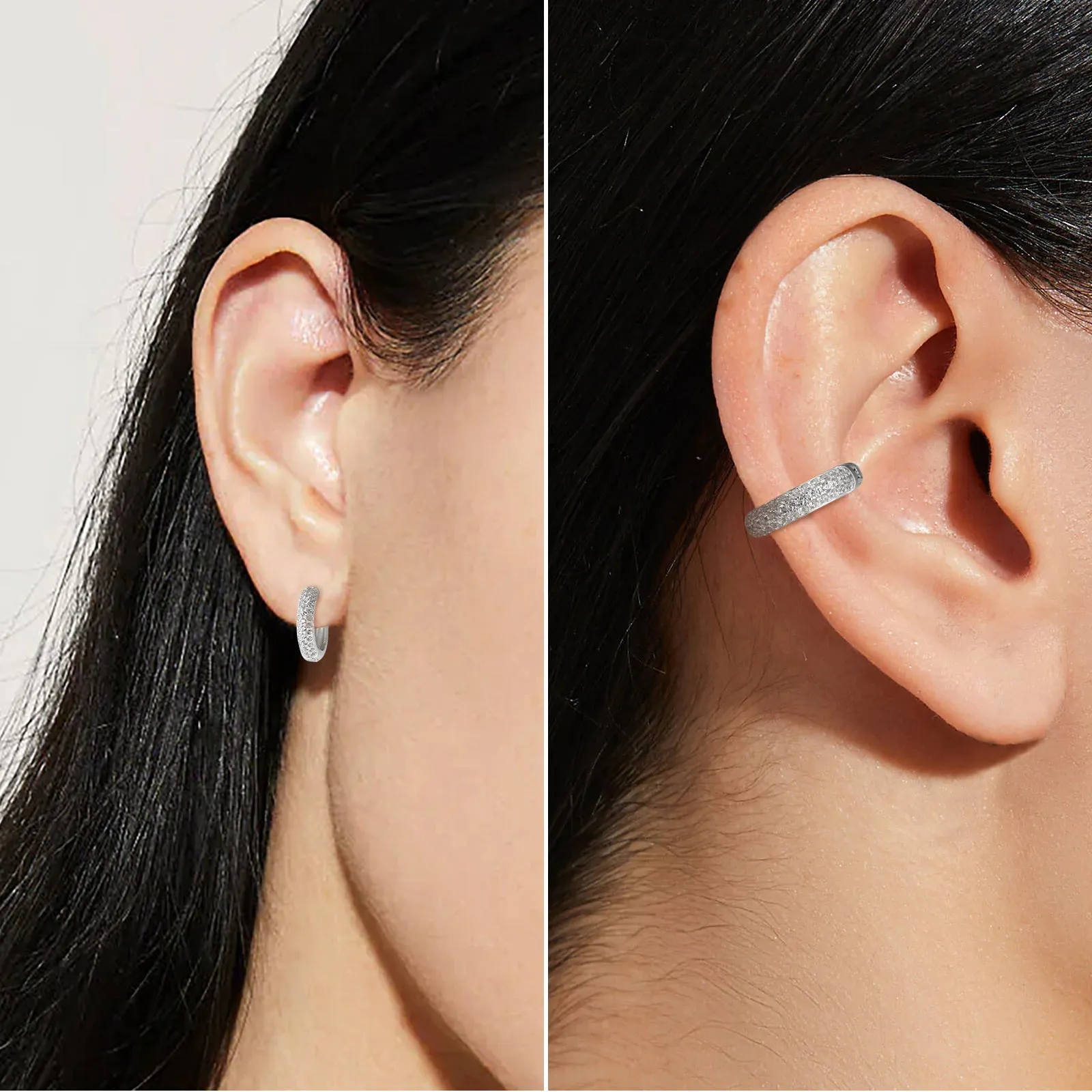 [Non-pierced] 15mm Ear Cuff 2-Color  Sterling Silver Diamond Round Hoop