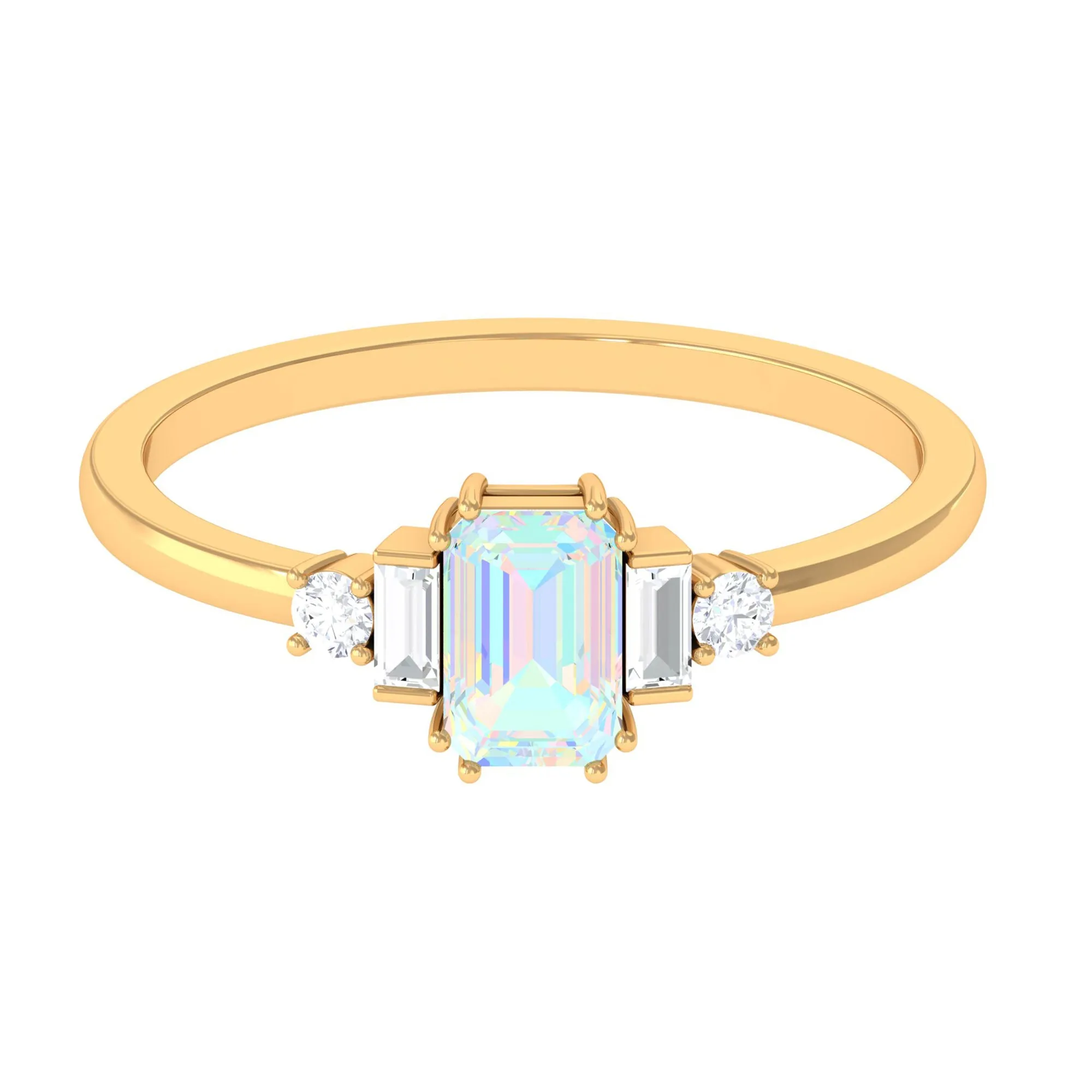 Octagon Cut Ethiopian Opal Solitaire Ring with Diamond