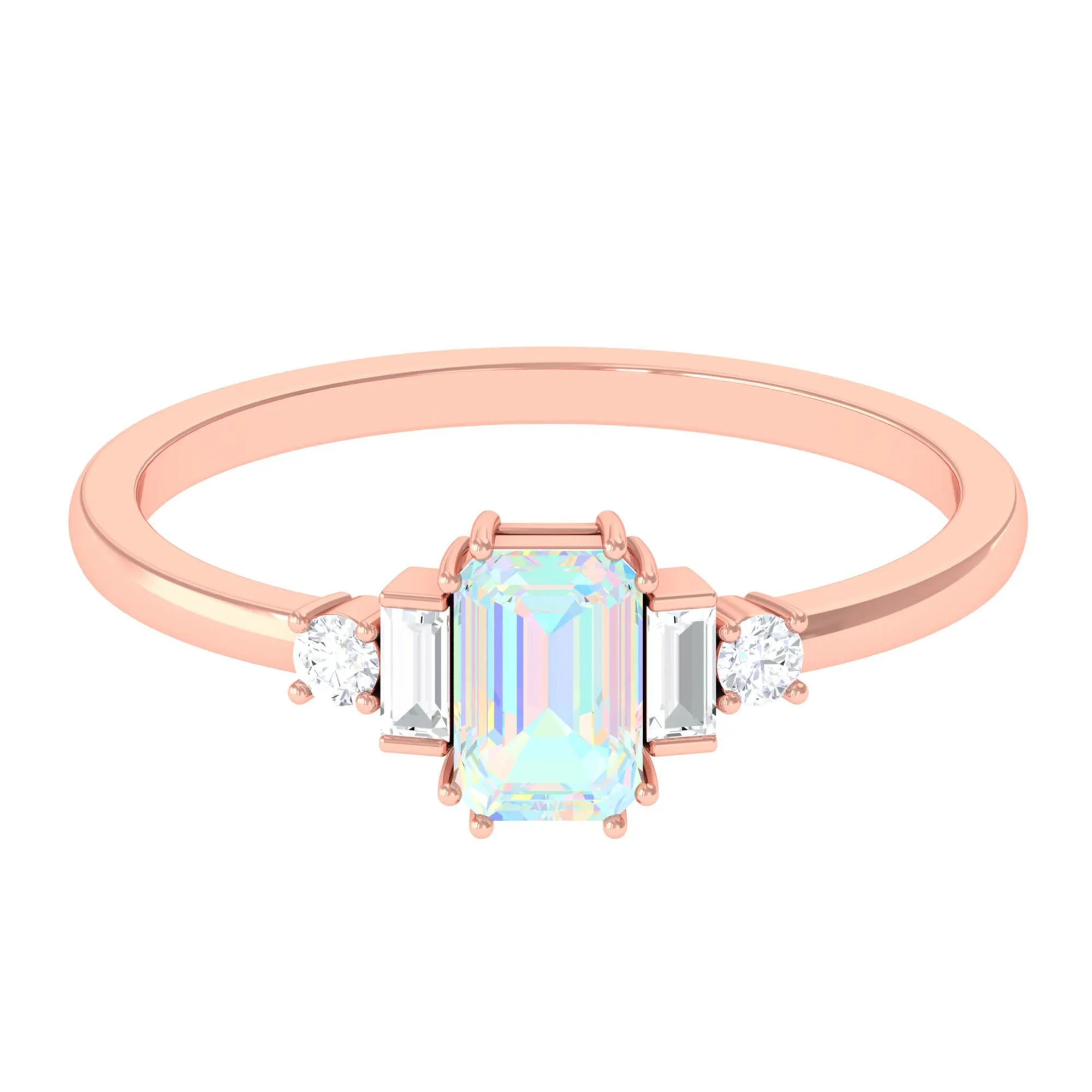 Octagon Cut Ethiopian Opal Solitaire Ring with Diamond