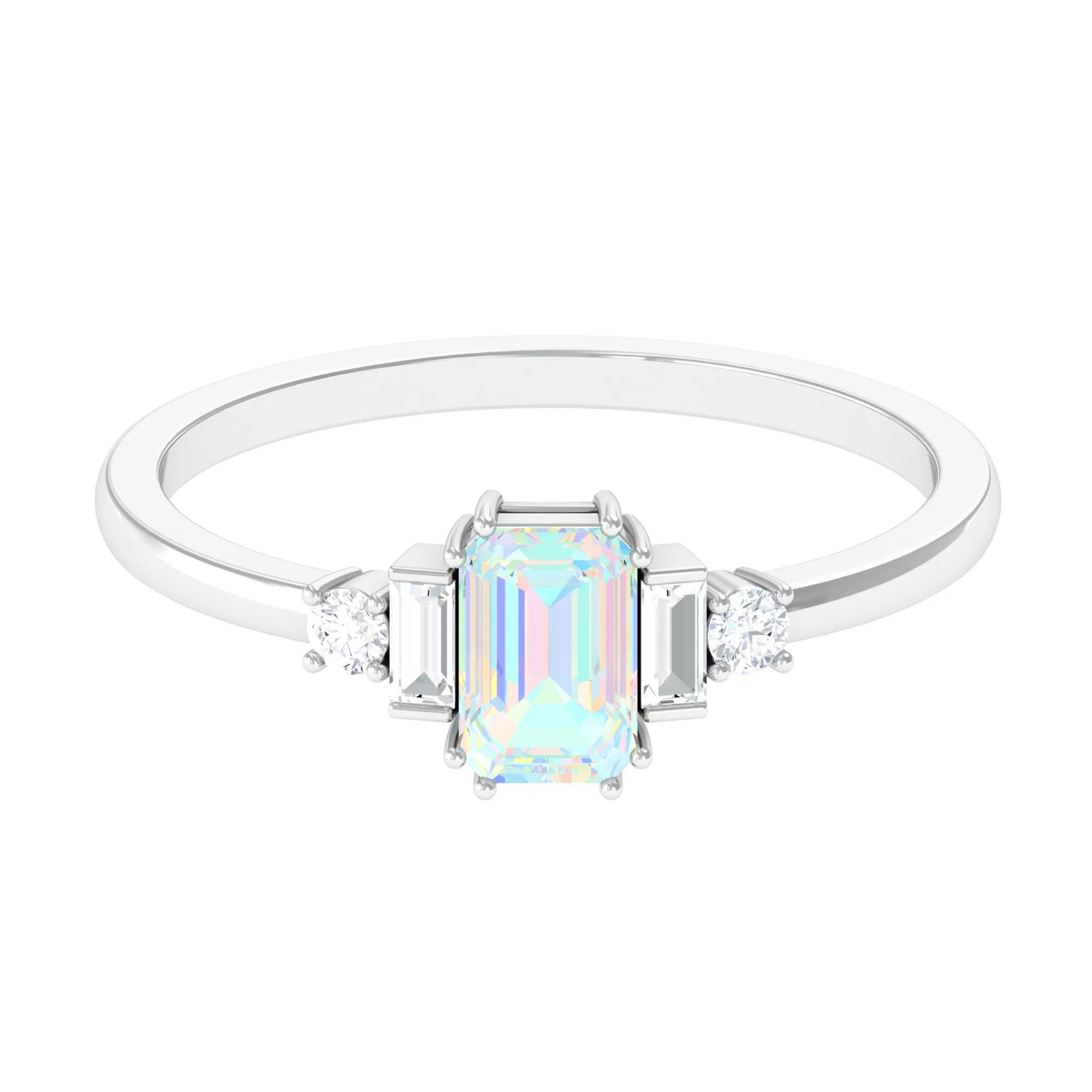 Octagon Cut Ethiopian Opal Solitaire Ring with Diamond