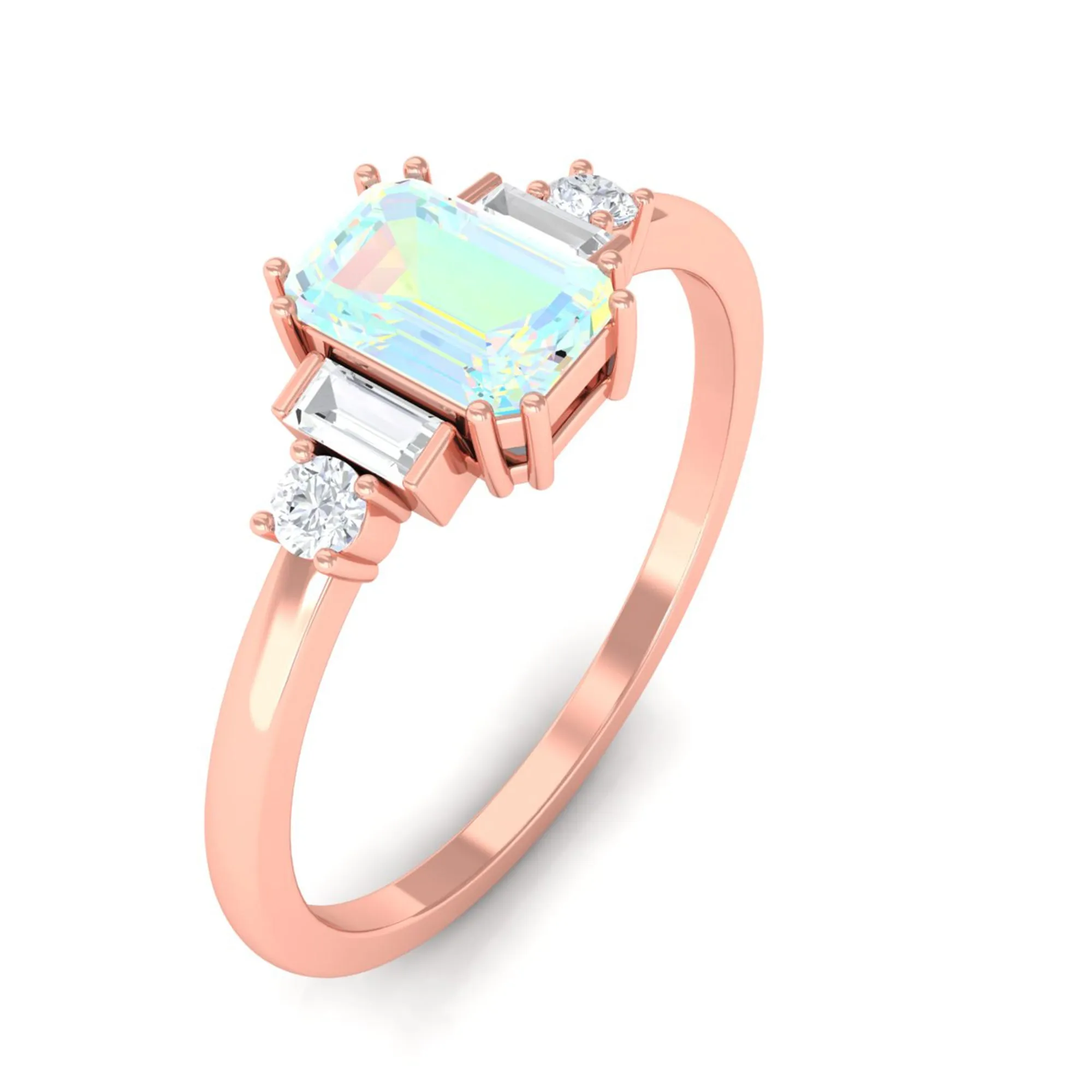 Octagon Cut Ethiopian Opal Solitaire Ring with Diamond