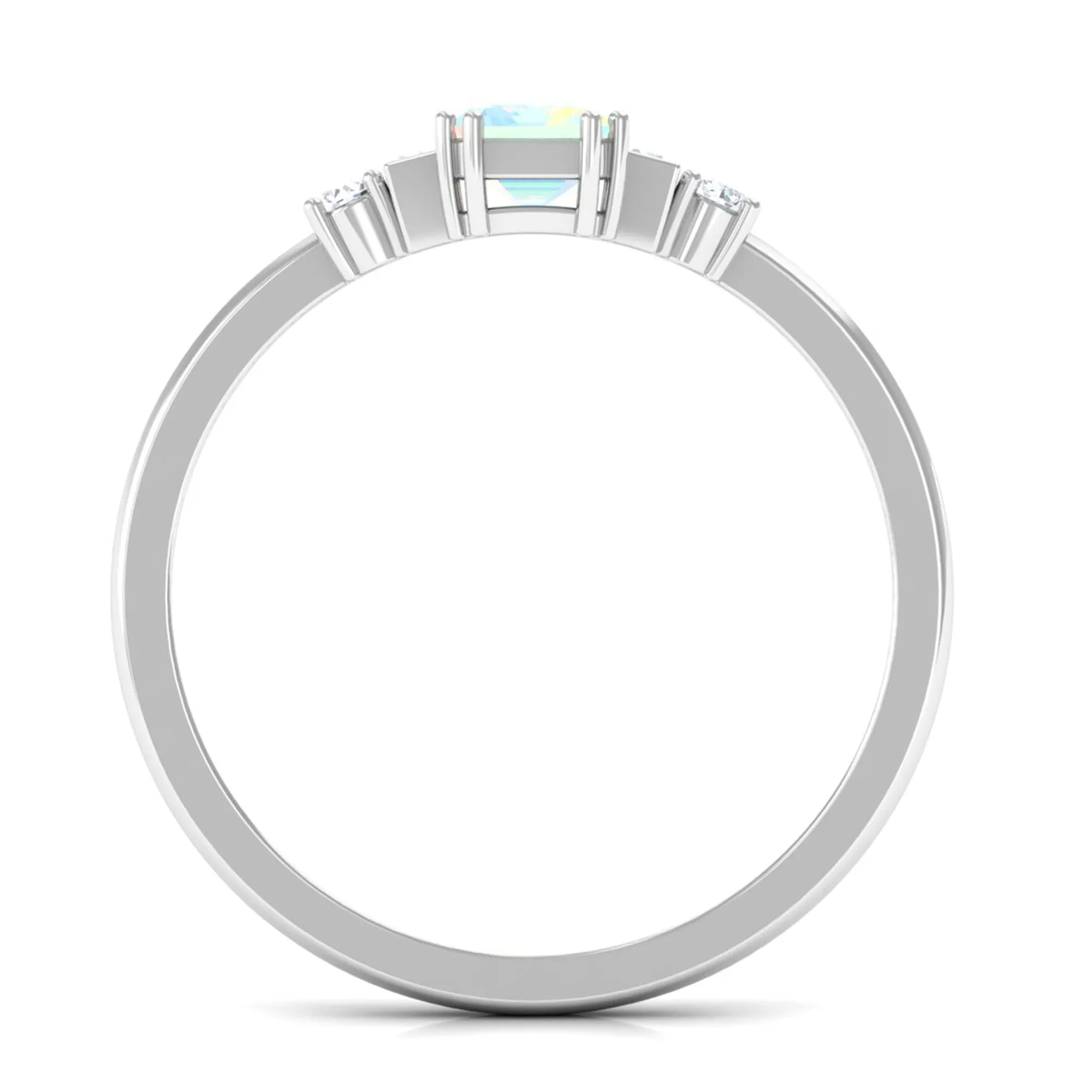 Octagon Cut Ethiopian Opal Solitaire Ring with Diamond