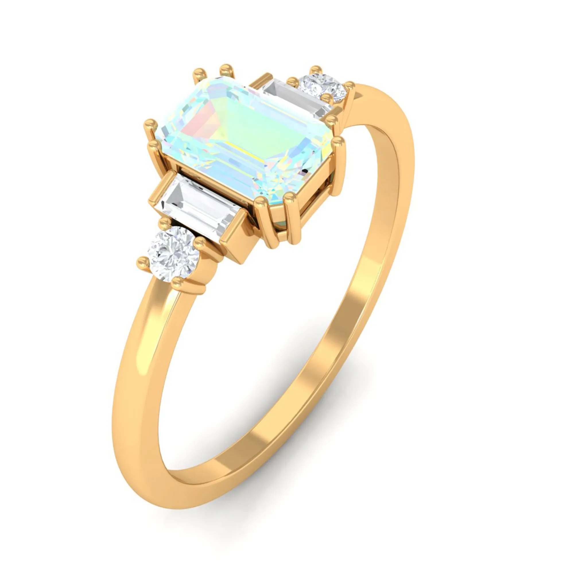 Octagon Cut Ethiopian Opal Solitaire Ring with Diamond