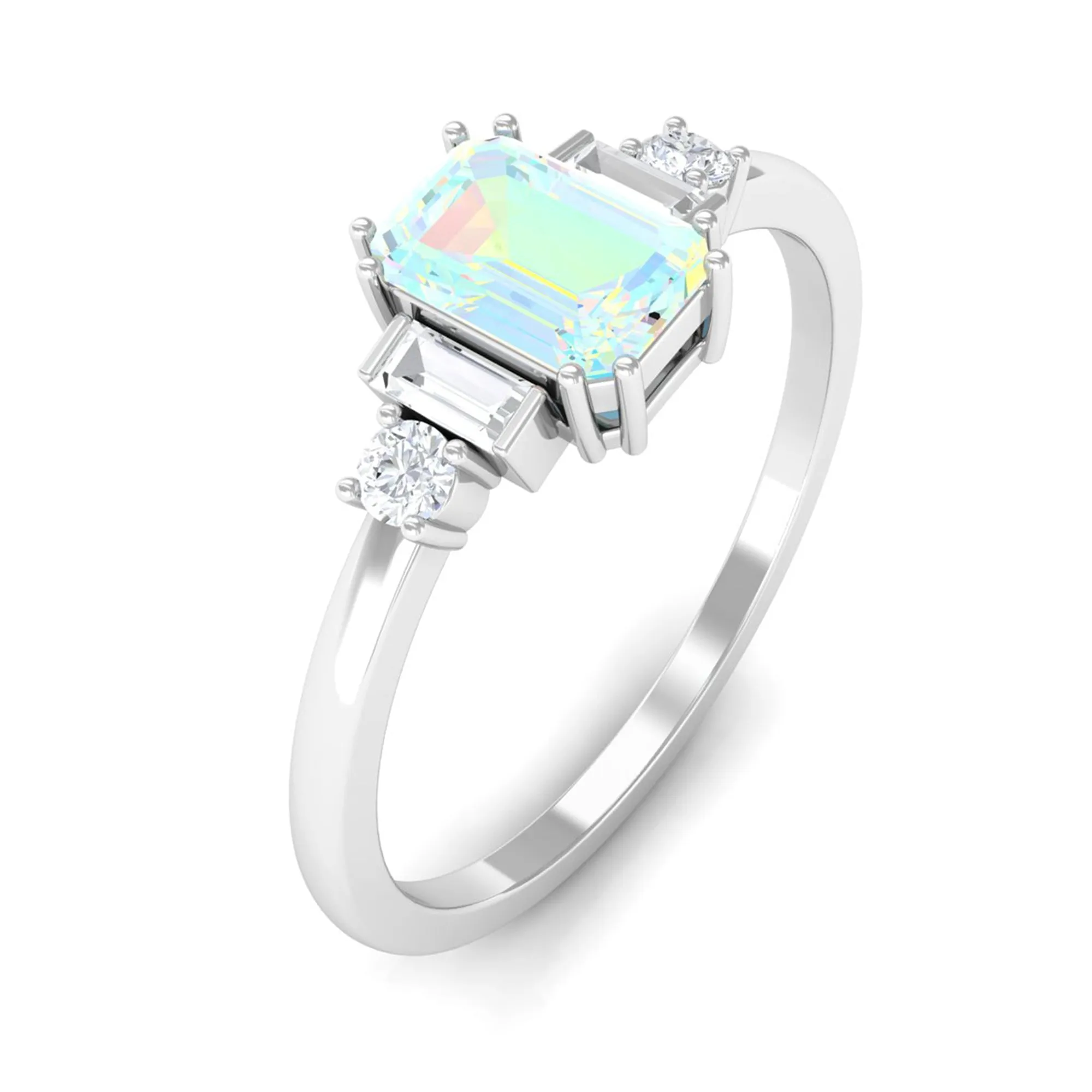 Octagon Cut Ethiopian Opal Solitaire Ring with Diamond