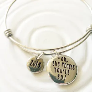 Oh, The Places You'll Go! | Adjustable Bangle Bracelet | Graduation Gift