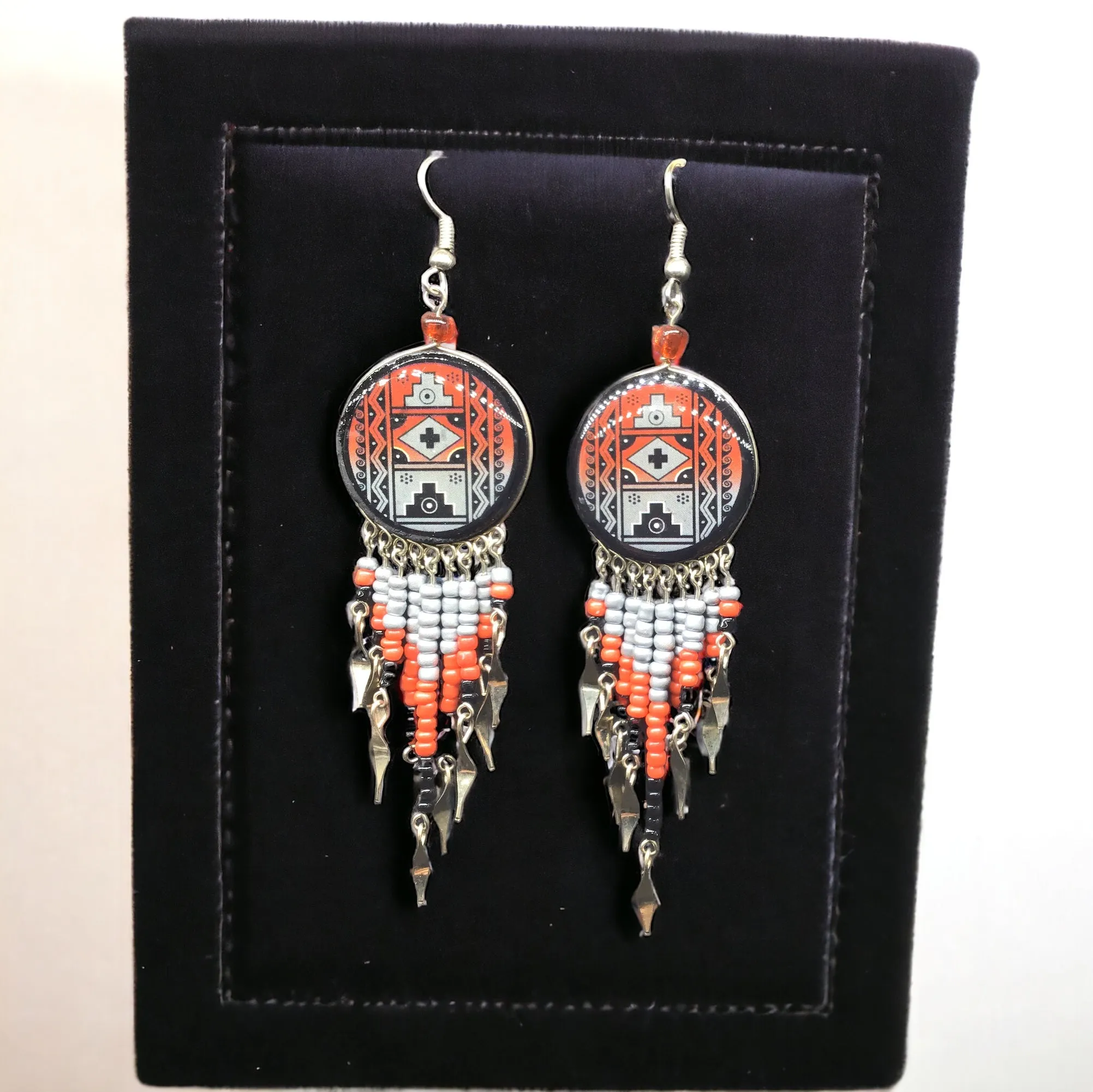 OldTribes™ Southwestern Round Red and Silver Earrings