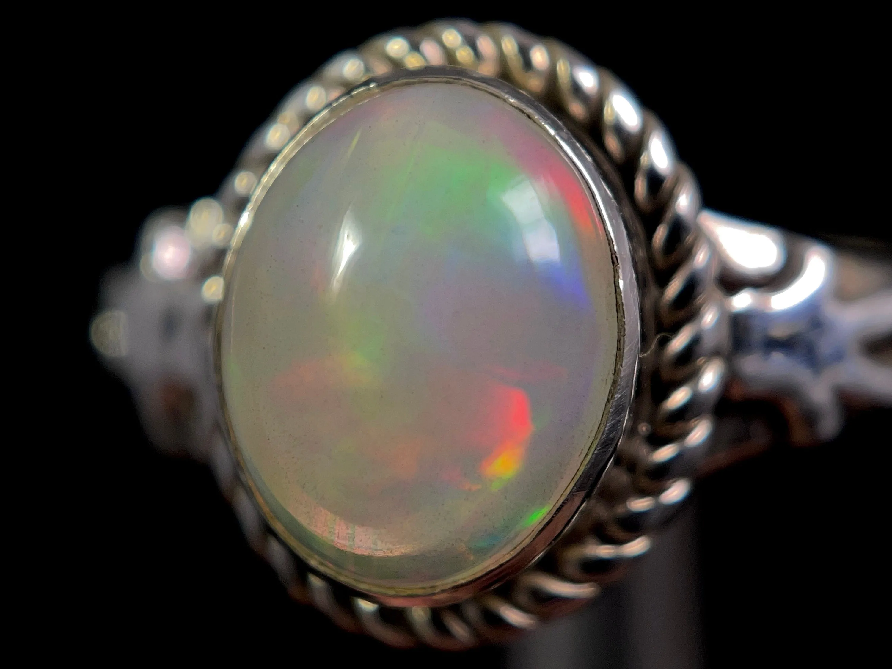 OPAL RING - Sterling Silver, Size 9.5 - Ethiopian Opal Rings for Women, Bridal Jewelry, Welo Opal, 49169