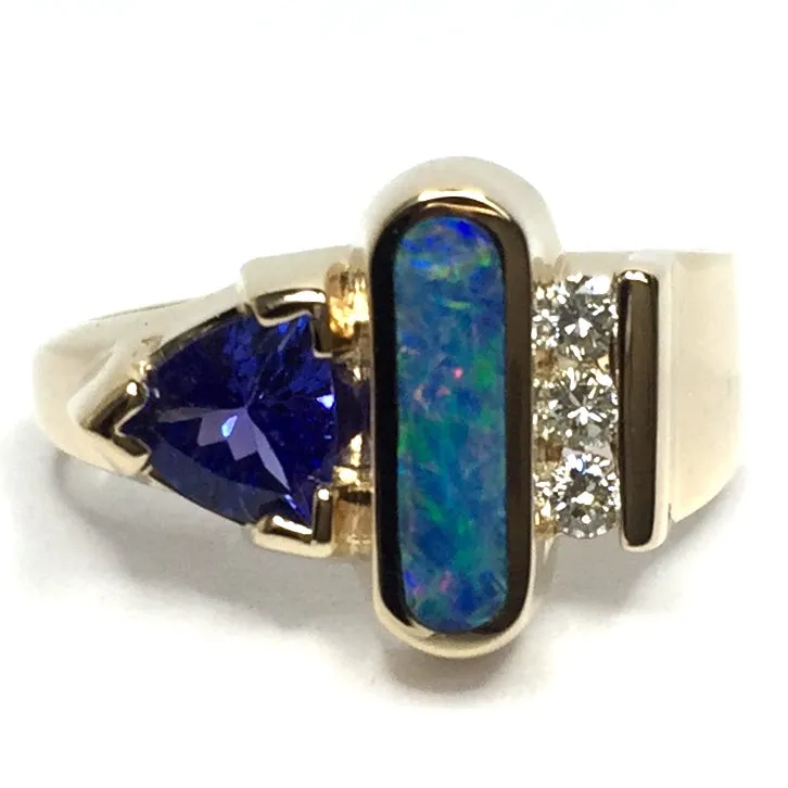 Opal Rings Oval Inlaid Design with Tanzanite and .12ctw Round Diamonds