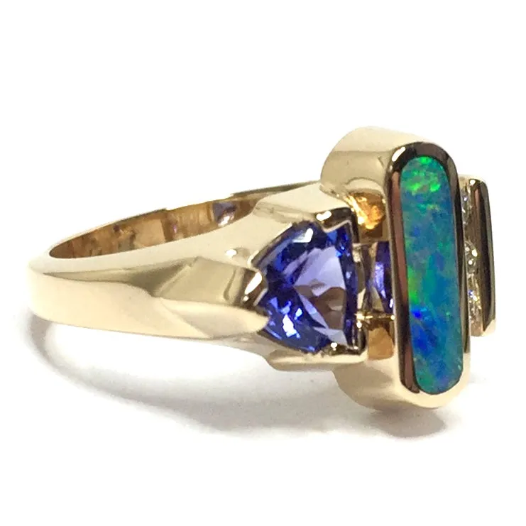 Opal Rings Oval Inlaid Design with Tanzanite and .12ctw Round Diamonds