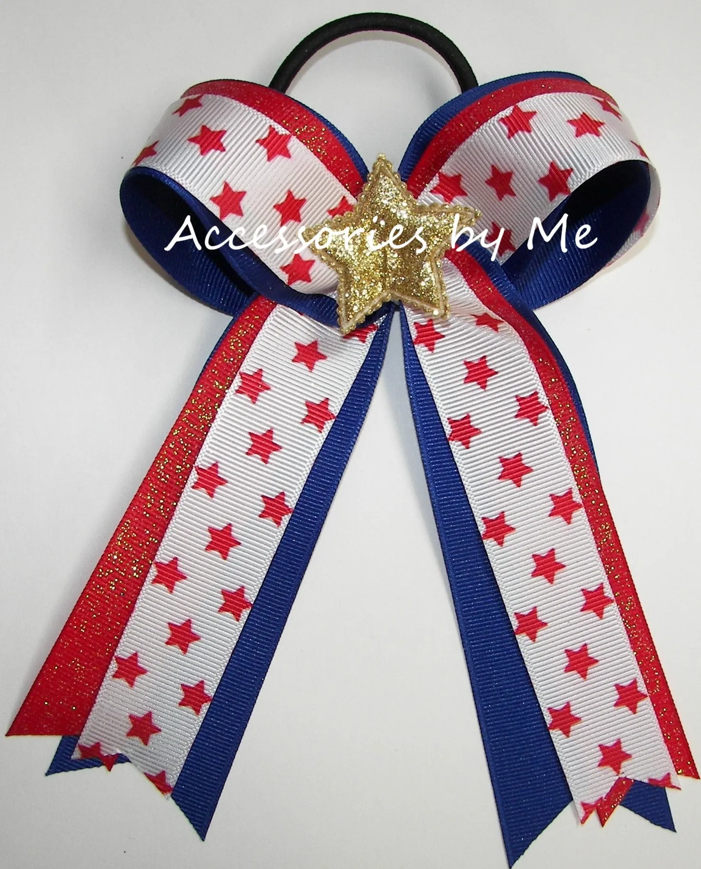 Patriotic Stars Red Blue Ponytail Bow