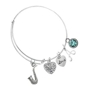 Personalized Saxophone Charm Bangle Bracelet