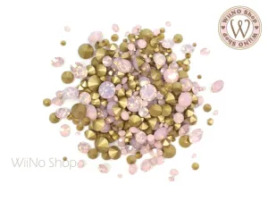 Pink Opal Round Point Back Crystal Mix Sizes