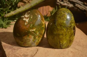 Polished  Green Opal Standing Free Forms  x 2 From Antsirabe, Madagascar