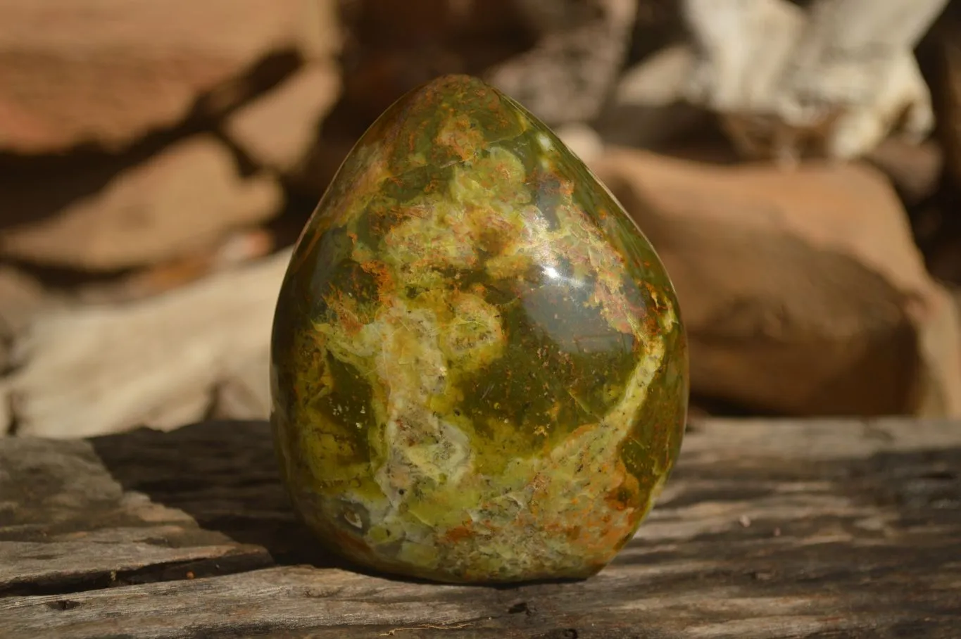 Polished  Green Opal Standing Free Forms  x 2 From Antsirabe, Madagascar