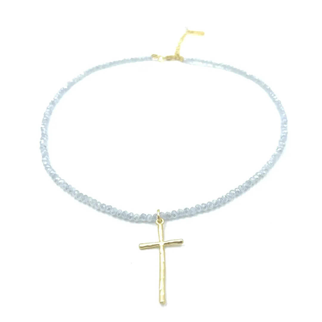 Prayer Cross Necklace - Pale Blue