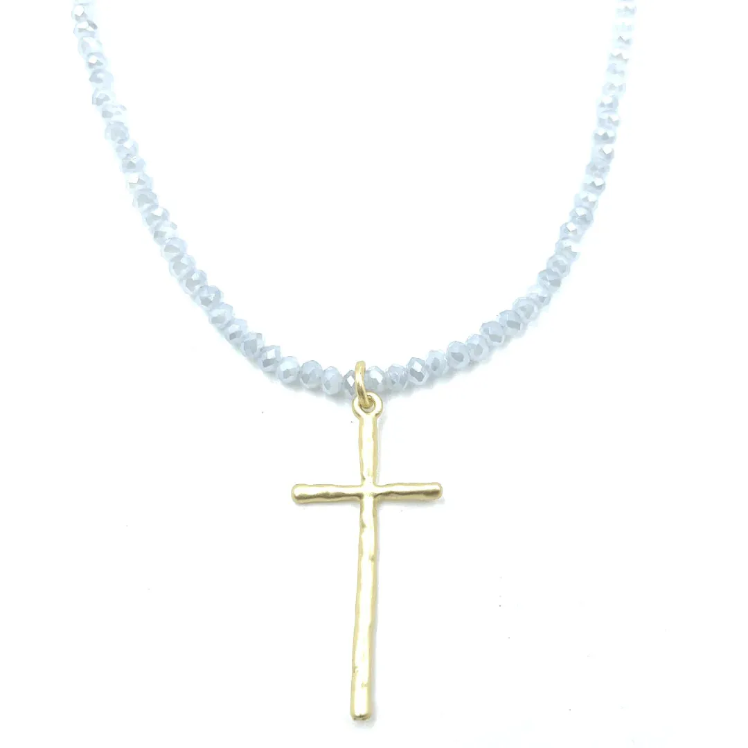 Prayer Cross Necklace - Pale Blue