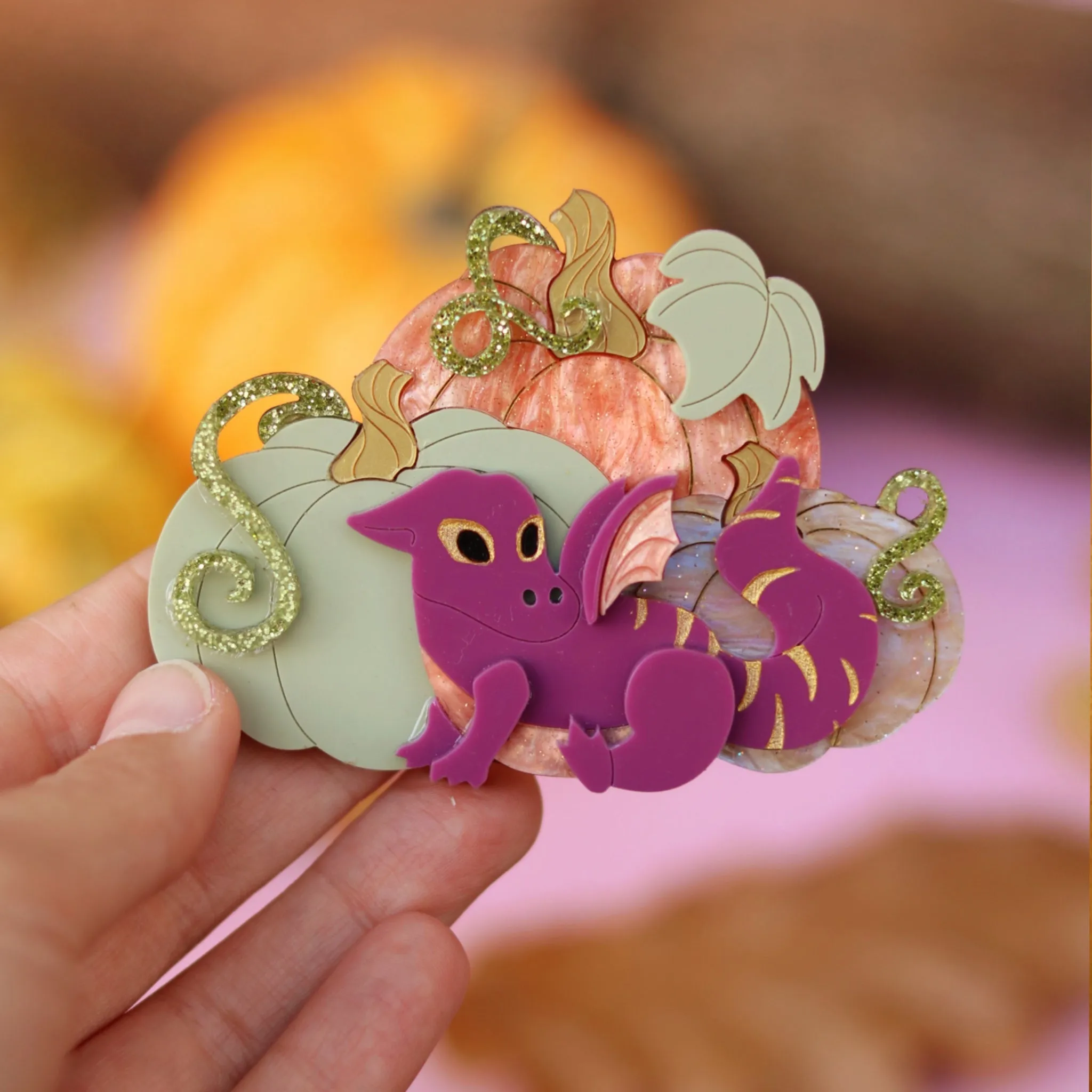 Pumpkin Dragon Acrylic Brooch