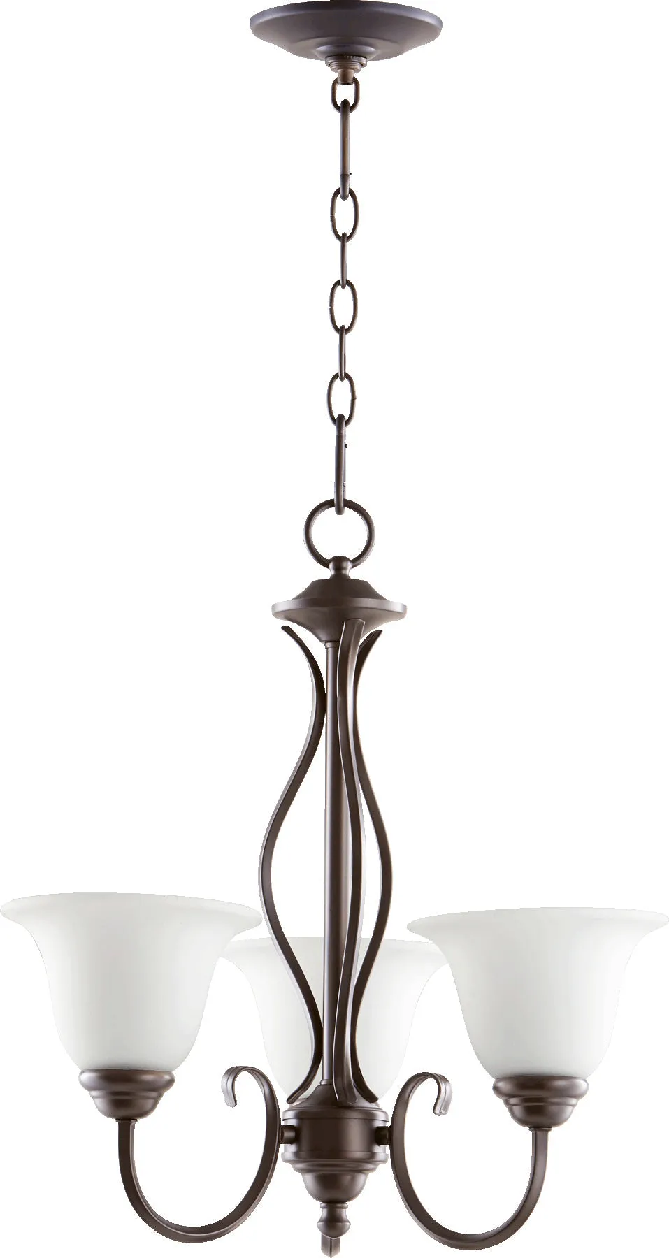 Quorum Spencer 6010-3-186 Chandelier - Oiled Bronze W/ Satin Opal