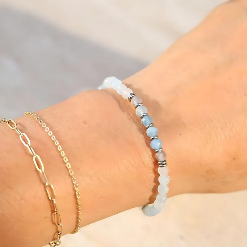 "Communication & Calm" Aquamarine and Moonstone Delicate Bracelet