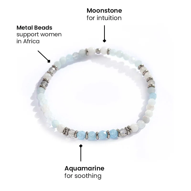 "Communication & Calm" Aquamarine and Moonstone Delicate Bracelet