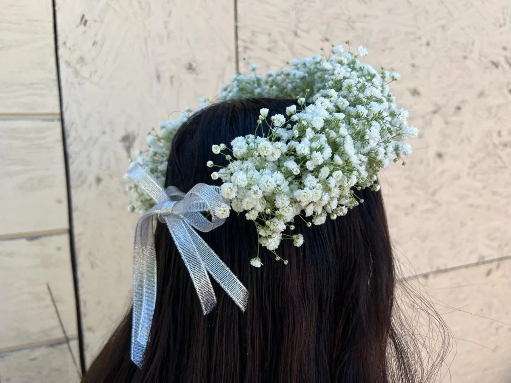 REAL Fresh Baby’s Breath Gypsophila Hair Peace, Flower Girl Crown, Bride, Bridesmaids, Wedding Tiara, Photoshoot