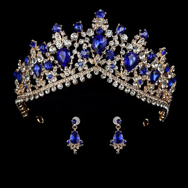 Rhinestone Crystal Tiara with Earrings Party Wedding Jewelry Accessory