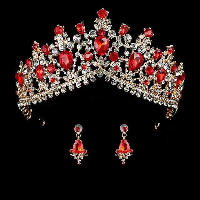 Rhinestone Crystal Tiara with Earrings Party Wedding Jewelry Accessory