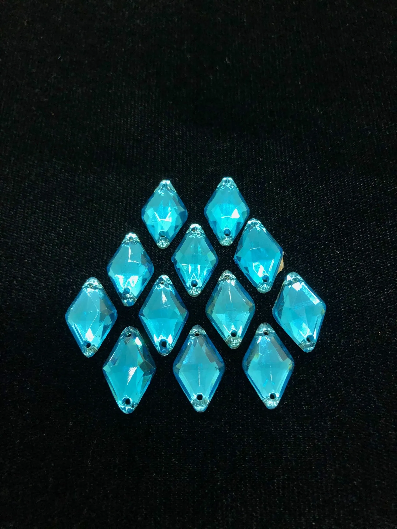 Rhinestones - 18x11mm Czech Aqua Diamond Shape Sew-On 12-Pack