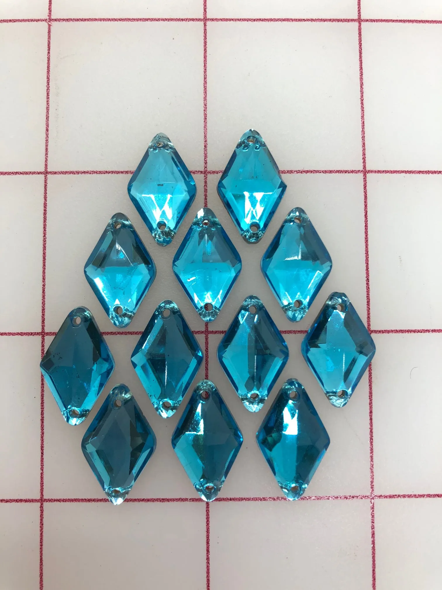 Rhinestones - 18x11mm Czech Aqua Diamond Shape Sew-On 12-Pack