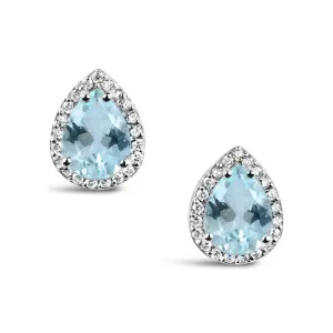 Rocks Pear Aquamarine & Diamond Halo Stud Earrings