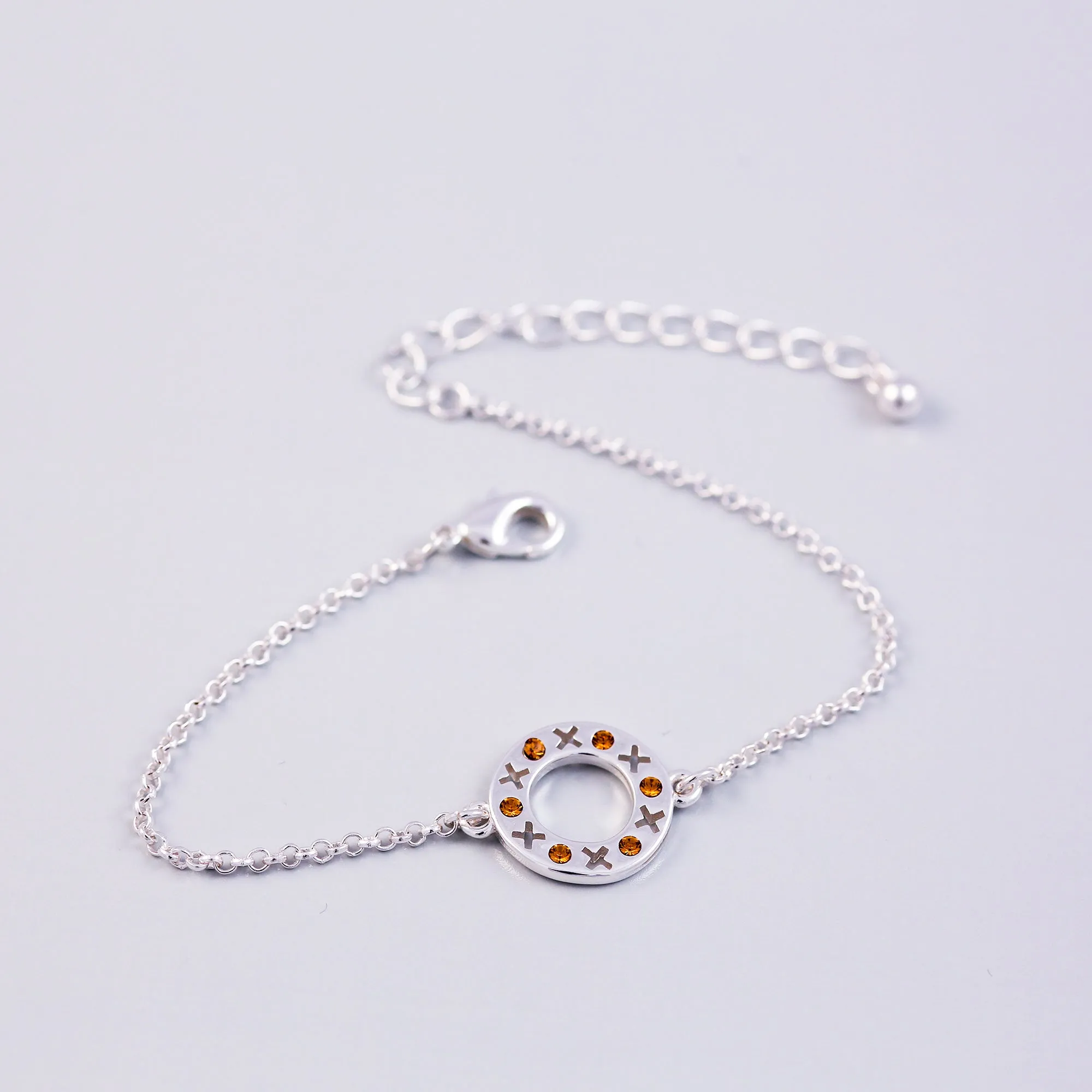 Silver Topaz November Birthstone XOXO Circle Bracelet