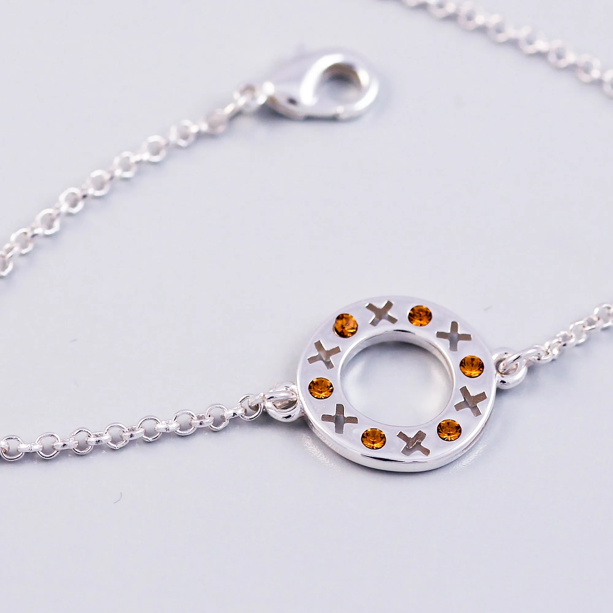 Silver Topaz November Birthstone XOXO Circle Bracelet