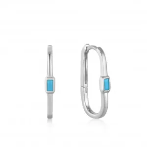 Silver Turquoise Oval Hoop Earrings E033-05H