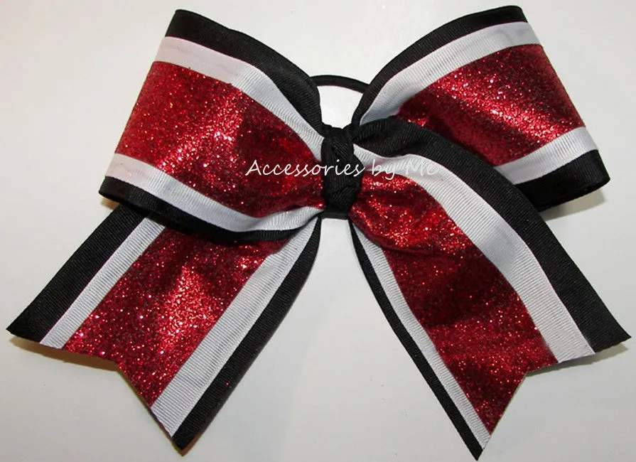 Sparkly Red Black White Cheer Bow