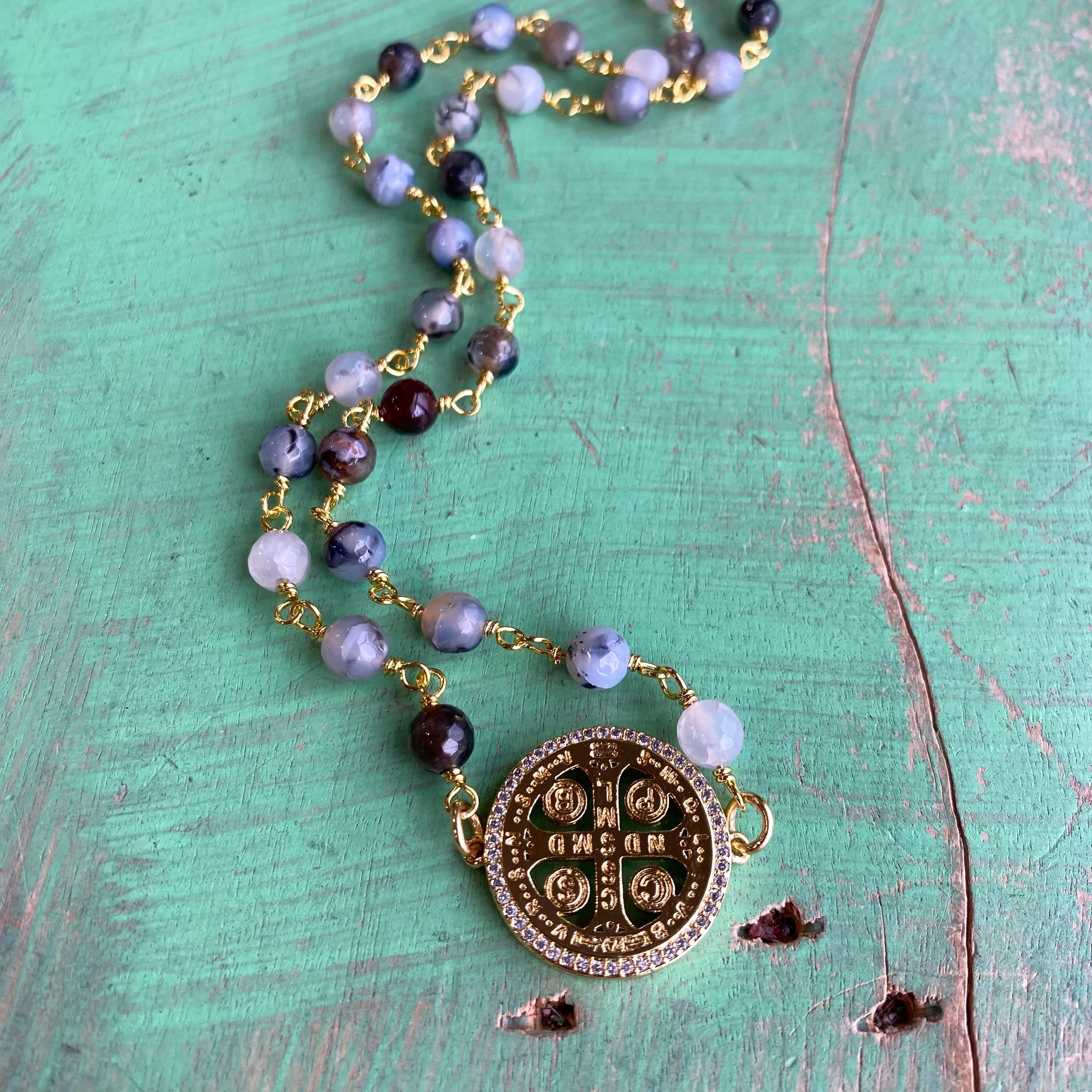 St Benedict Hues of Grey Necklace and Earrings Set