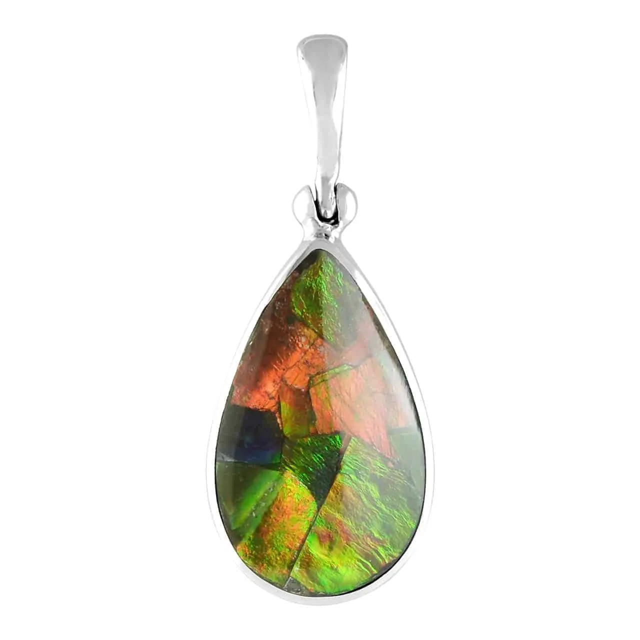 Starborn Ammolite Sterling Silver Pendant and Earring Set - Pear Shape Design